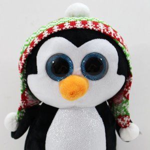 TY Beanie Boos Penelope Penguin 9” Plush Christmas Knit Hat NEW NWT Glitter
